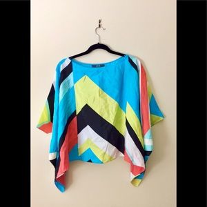Per Se Geometric Silk Poncho Style Blouse